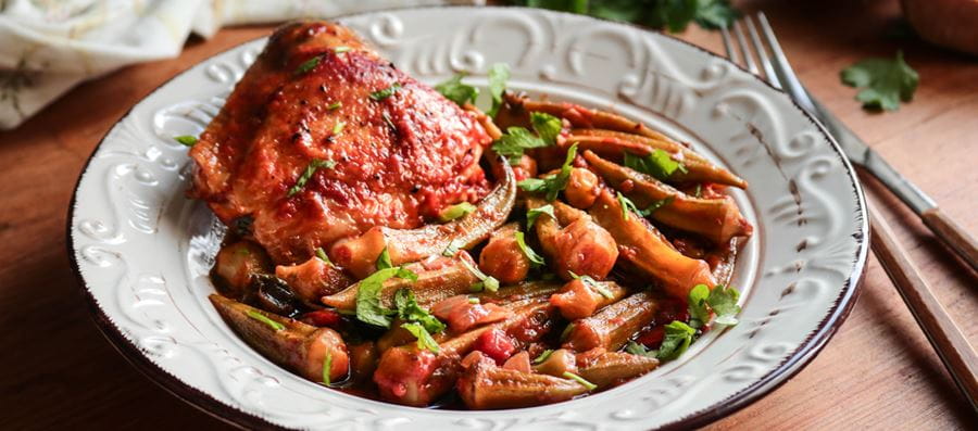 recipe image Hähnchen mit Okraschoten im Ofen