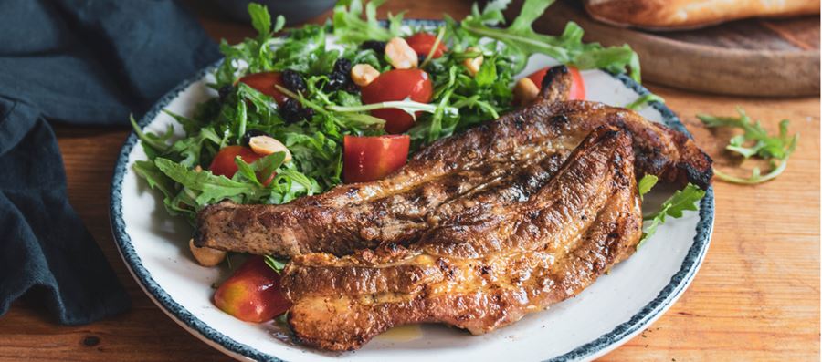 recipe image Marinated pork belly with rocket