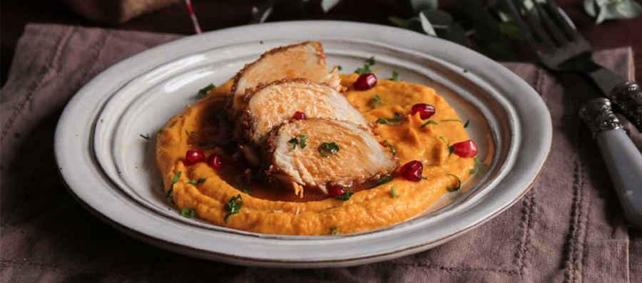 recipe image Turkey fillet with orange sauce  and pumpkin puree