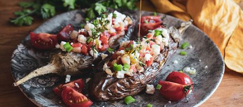recipe image Aubergines stuffed with florina peppers and feta cheese