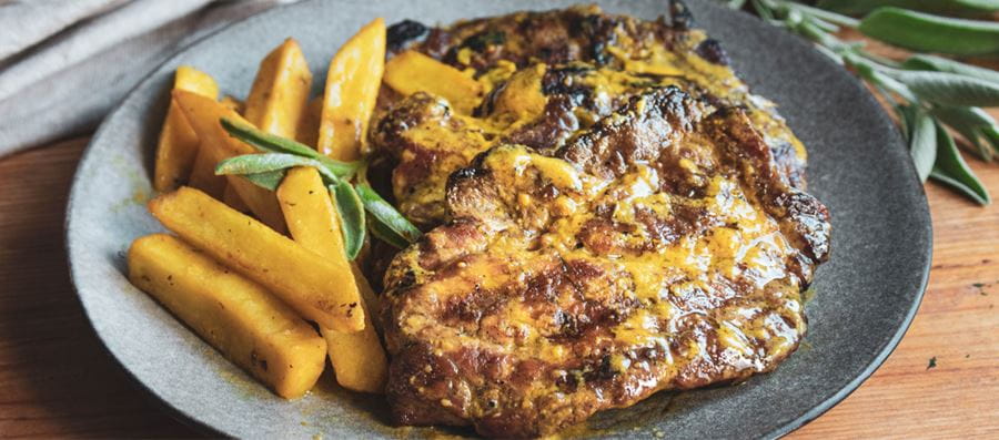 recipe image Pork steaks with sage and mustard